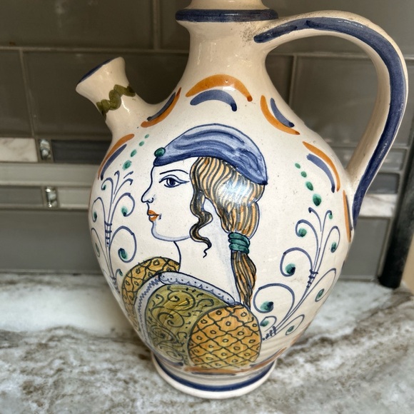 Handmade Other - Vintage Italian Majolica Terracotta Pitcher Jug Womans Face 11 “ Hand Painted